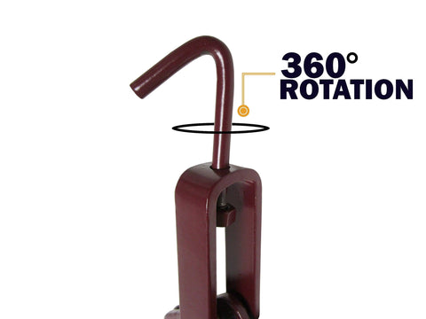 Close-up of the J hook on a Light Duty Lever Binder With J Hook For Tie Down And Cargo Control, 375 Lbs Working Load Limit, maroon finish.