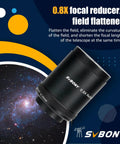 Field Flattener 0.8x Focal Reducer For SV550 122mm APO Refractor Telescope shown with galaxy background, corrects field curvature
