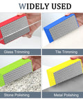 Four Piece Diamond Hand Polishing Pads Set with Sanding Block Kit for polishing glass, tile, stone, and metal, various colors.