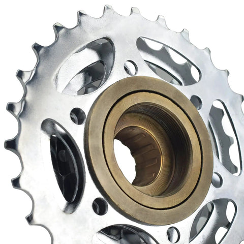 Close-up of Five To Eleven Speed Bicycle Freewheel Kit with 14-28T high tensile steel cogs showing smooth precision threads.