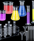 Ultimate 22 Piece Plastic Labware Set For DIY Home Science Includes Beakers, Flasks, Cylinders, Funnels, Droppers, and Rack