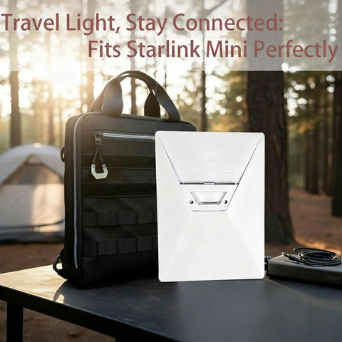 Starlink Mini Carrying Case With Tactical MOLLE System displayed with Starlink Mini in outdoor setting