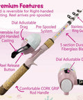 Kids Fishing Pole Set With Rod And Reel Combo Tackle Box Lures Net Bag Pink 59 Inch Sweet Starter Kit For Girls Beginners