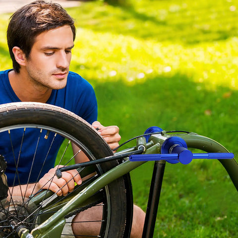 Man using Bicycle Headset And Bottom Bracket Press Tool Set, Aluminum Alloy Build With Ball Bearing Design, outdoors