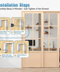 Installation steps for Updated Aluminum Alloy Patio Sliding Door Loop Lock in four illustrated steps on sliding door