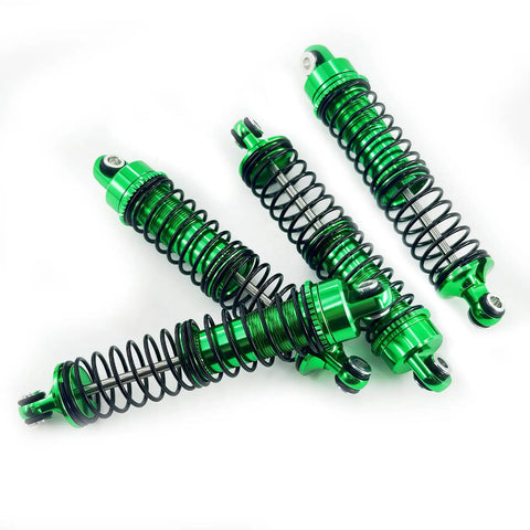 Green CNC machined aluminum front and rear shock absorbers set for 1/18 RC cars with threaded oil shocks suspension upgrade