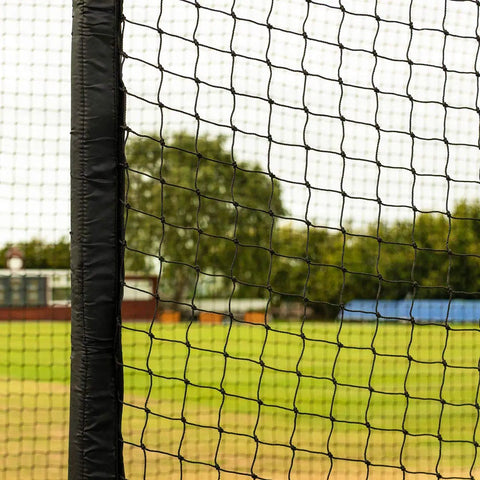 Close-up of netting on Portable Mobile Baseball Batting Cage With Wheels 36ft Net With Padding Easy Setup On Any Surface