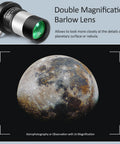 2X Barlow Lens Upgrade For 1.25 Inch Eyepieces All Metal CNC Black Anodized Telescope Accessory With M42 Thread And Filter Thread