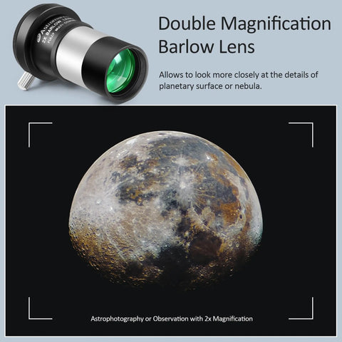 2X Barlow Lens Upgrade For 1.25 Inch Eyepieces All Metal CNC Black Anodized Telescope Accessory With M42 Thread And Filter Thread