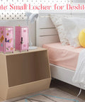 Fresh Pink Metal Mini Locker With Secure Lock And Keys Compact Desktop Organizer For Home Office Decor with fun decals on nightstand.