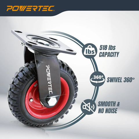 8 Inch Caster Wheels Set Of 4 With 2 Swivel And 2 Fixed Heavy Duty Casters Rubber Knobby Tread All Terrain for Workbench Dolly