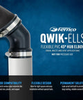 Qwik Ell 2 Inch Hub 45 Degree Flexible PVC DWV Elbow Fitting Connector for Drain Waste Vent Repair and Renovation black 45° elbow
