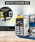 7 Inch Benchtop Metal Lathe Machine With 550W Motor And Up To 2250 Rpm Speed showing variable speed controls and spindle speed details.