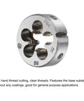 M14 X 2 Left Hand Tap And Die Set For Quick Thread Repair And Metalworking with round die and straight flute, close-up view.