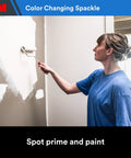 Person applying High Strength Drywall Hole Repair Kit With Color Changing Spackling Compound 12 Oz Includes Putty Knife Patch And Sanding Pad Fast Drying For Interior And Exterior Use Easy Fix For Small Holes on wall