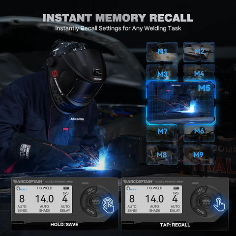 Pro Grade Auto Darkening Welding Helmet With Smart Auto Shade System Extra Large 4.6 By 3.2 Inch Viewing Screen in use