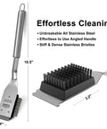 Grill Brush And Scraper With 16.5 Inch Stainless Steel Bristles For Outdoor Grills, close-up of bristles and scraper design