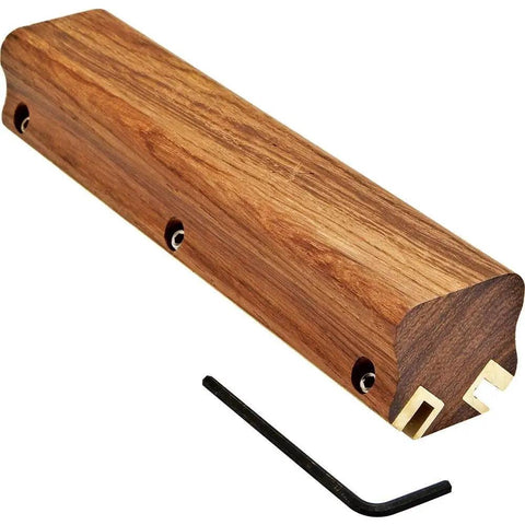 12 Inch Wood Jointer And Planer Knife Sharpening Jig with hardwood and brass build, includes wrench for easy setup and precise edge sharpening.