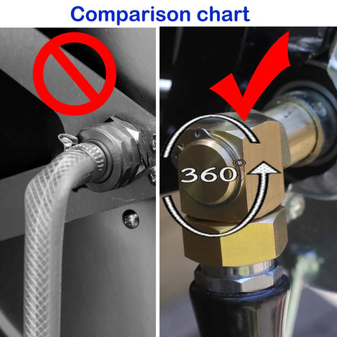 Comparison chart of Brass Heavy Duty Garden Hose Reel Fitting 3/4 GHT Female To 1/2 NPT Male Swivel Elbow Adapter With Washers And Sealing Tape For Easy Leak Proof Garden Hose Connections, 360° swivel