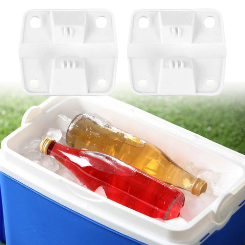 General Coolers hinge replacement set; two white plastic hinges with steel screws for high-load cooler lids front view