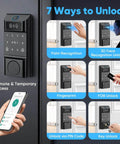 No Keys Needed With Eight In One Smart Door Lock Featuring Palm Vein, Facial Recognition, Fingerprint, PIN Entry, WiFi deadbolt
