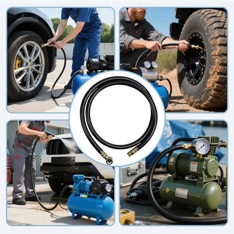 Air Tank Valve Kit With Safety Manifold And 0-200 PSI Gauge, 4 Ft Air Hose, Thread Seal Tape, Grab-and-Go Portable Tank Repair Set, 3 Piece Easy Fix For Quick Leaks And Maintenance on portable air tanks and compressor tires