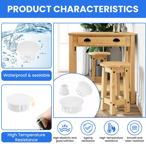 Plastic Hole Plugs Kit 200 Pieces Eight Sizes One Quarter Inch Five Sixteenth Inch Three Eighths Inch One Half Inch White features