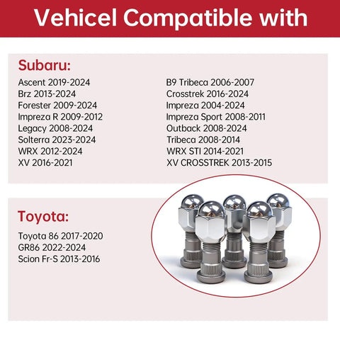 Subaru M12 Wheel Lug Studs And Lug Nuts Kit 5 Pack Drop In Replacement For Legacy Outback Impreza WRX Forester Crosstrek BRZ
