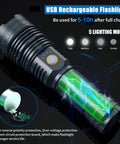 9000 Lumen Rechargeable LED Flashlight Waterproof With 5 Modes Long Battery Life Heavy Duty Aluminum Body Black Design