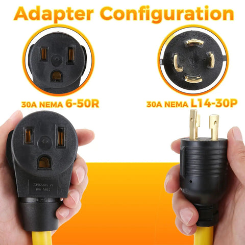 L14-30P To 6-50R Twist-Lock Plug Adapter For Welder And Generator Power Cord, 4 Prong To 3 Prong Locking Connector, close-up view
