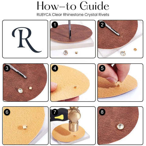 Step-by-step guide using 600 Sets Czech White Clear Crystal Rhinestone Rapid Rivets, Silver Color Metal Studs on leather