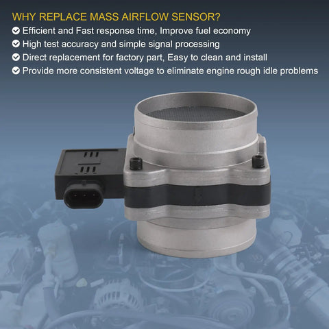 Mass Air Flow Sensor MAF Sensor For Chevy Astro Blazer Impala S10 Lumina GMC Jimmy Sonoma Buick Regal Century Rendezvous Replaces 25008302 2133458, shown in front view with mounting components.
