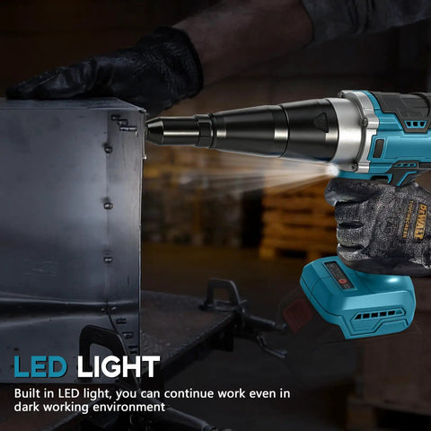 Daspom Brushless Cordless Rivet Gun Compatible With Makita 18V Battery For Aluminum And Steel Pop Rivets 1 8 5 32 3 16 Inch Heavy Duty Metal Working Tool No Battery Included with LED light.