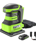 Cordless 24V Quarter Sheet Sander With 2Ah Battery And Charger, Lightweight 2.3 Lb Design, shown with battery and charger