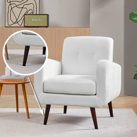 Image of a white armchair showcasing the 60 Pack White Nylon Furniture Sliders Round 16mm Glide Pads on wooden legs.