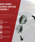 Two Front Wheel Bearing Hub Assemblies Compatible With Volkswagen Golf GTI Passat Jetta Beetle Eos CC R32 Rabbit And Audi A3 TT Quattro Q3 Models From 2005 To 2022 Drop In Front Hub Replacement Kit With Superior Fitment And Longevity Ready To Roll, shown with components