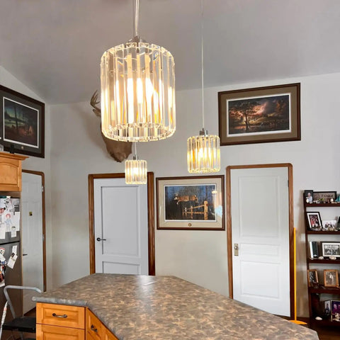Crystal Pendant Lights Duo Kit For Kitchen Island And Bar, Modern Chrome Style in silver over kitchen island setup