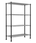 Straight Up Heavy Duty Metal Storage Rack With Adjustable Shelves For Kitchen Pantry Or Closet Black Stand with four shelves.