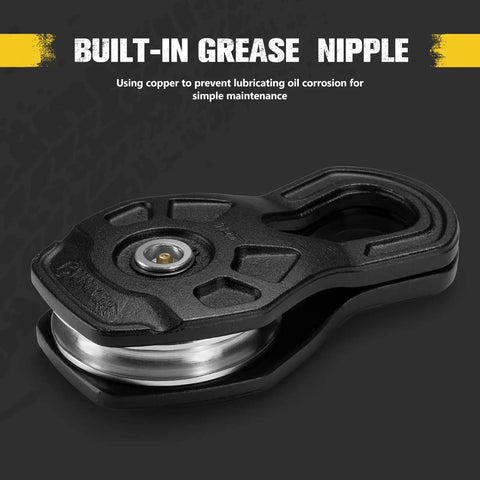 Beefy 10 Ton Winch Snatch Block For Offroad Recovery And Towing, 22,000 Lb Capacity Pulley For Synthetic Rope Or Steel Cable, Heavy Duty Winch Accessory Built To Withstand Rough Trails On Trucks Tractors ATVs And UTVs, built-in grease nipple