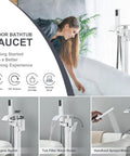 Freestanding Tub Filler With Handheld Shower Kit Floor Mounted Chrome Bath Faucet Easy One-Handle Control shown with features