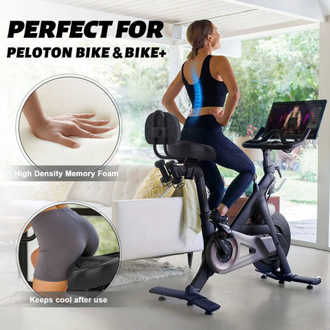 Ultra Wide Bike Seat Cushion With Extra Padding And Back Rest For Men And Women, Oversized Comfortable Cushy Saddle For Peloton, Exercise, Electric, Mountain, Spin And Cruiser Bikes. memory foam back rest on indoor bike