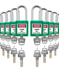 Go-To Lockout Tagout Kit 10 Piece Green Safety Padlock Set with Keyed Different Locks and Two Keys Each OSHA Compliant