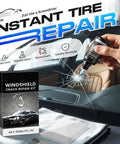 Windshield Crack Repair Kit Two Piece DIY Auto Glass Repair Liquid fixing a car windshield crack with a box beside.