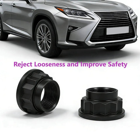 Garage Pro Heavy Duty Steel 2 Pack Front Wheel Axle Shaft Hub Nuts M22x1.5 Thread Drive Bolts displayed with a silver Lexus.