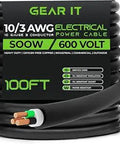 Beefy 100 Ft SOOW Portable Power Cable 12/3 Gauge, 12 AWG 3-Conductor, 600V Electrical Wire with rugged jacket for industrial use.