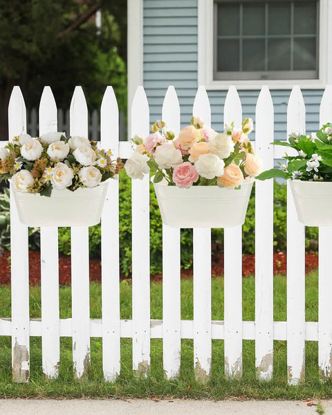 Cool Oval Metal Railing Planters For Outdoor Plants Three Pack With Detachable Hooks And Drain Holes Hanging Flower Pots