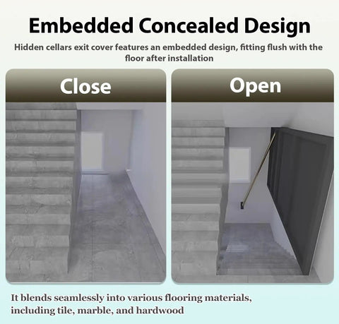 Comparison of closed and open Heavy Duty Basement Entry Door With Suction Cup For Easy Access And 90 Degree Opening, fits W28xL31in.