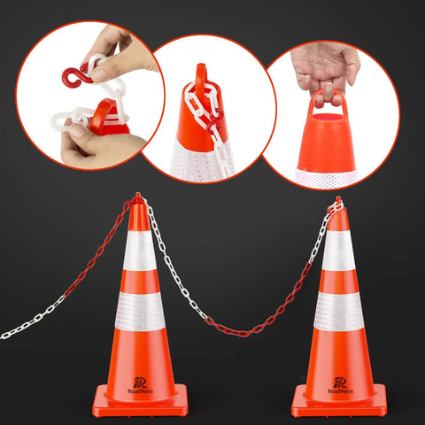 10 Pack 28 Inch Safety Traffic Cones With Reflective Collar For Day And Night Visibility Orange Heavy Duty PVC Cones With Handle