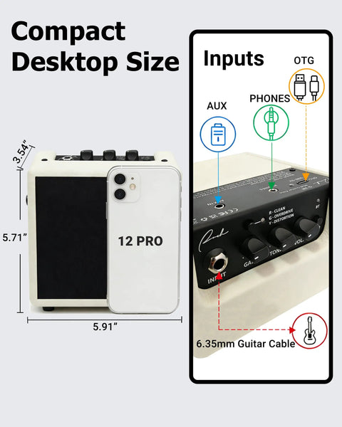 Mini Electric Guitar Amplifier With OTG Recording For Content Creators Portable Rechargeable Practice Amp size comparison
