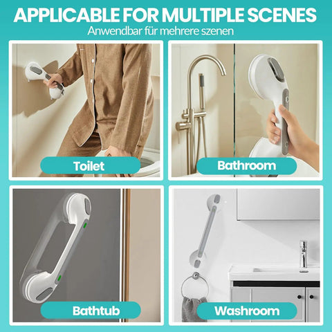 12 Inch Shower Grab Bar With Red Green Indicator Lights, No Slip Suction Bath Handle for various surfaces.